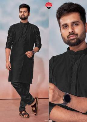 Malki Matching Kurta With Polo Pant Banglori Silk Mens Kurta Payjama Black Color