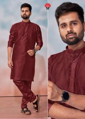 Malki Matching Kurta With Polo Pant Banglori Silk Mens Kurta Payjama Maroon Color