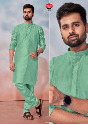 Malki Matching Kurta With Polo Pant Banglori Silk Mens Kurta Payjama Sea Green Color