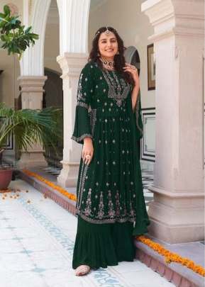 Mehar Heavy Faux Georgette With Embroidery Sequence Work Palazzo Suit Green Color DN 1479 A