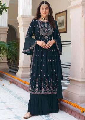 Mehar Heavy Faux Georgette With Embroidery Sequence Work Palazzo Suit Rama Color DN 1479 D