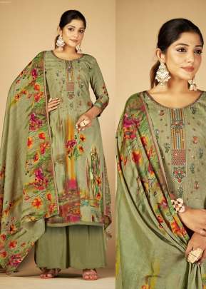 Mehnaaz Premium Soft Cotton Hit Prints With Heavy Embroidery Work Ready Made Palazzo Suit Mehndi Color 