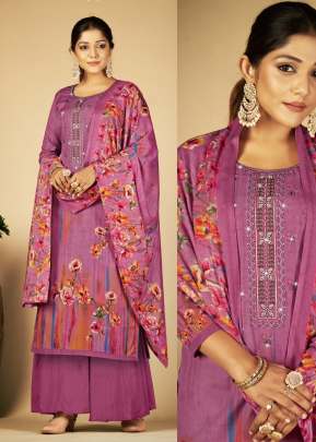 Mehnaaz Premium Soft Cotton Hit Prints With Heavy Embroidery Work Ready Made Palazzo Suit Purple Color 