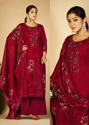 Mehnaaz Premium Soft Cotton Hit Prints With Heavy Embroidery Work Ready Made Palazzo Suit Red Color 