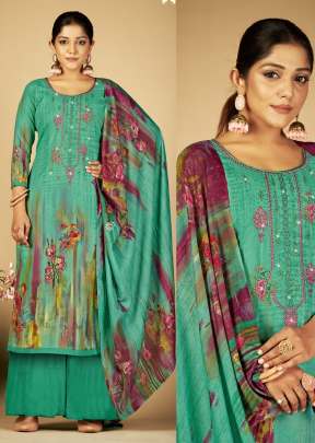 Mehnaaz Premium Soft Cotton Hit Prints With Heavy Embroidery Work Ready Made Palazzo Suit Blue Color 