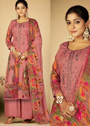 Mehnaaz Premium Soft Cotton Hit Prints With Heavy Embroidery Work Ready Made Palazzo Suit Peach Color 