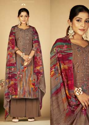 Mehnaaz Premium Soft Cotton Hit Prints With Heavy Embroidery Work Ready Made Palazzo Suit Chiku Color 