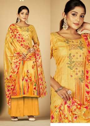 Mehnaaz Premium Soft Cotton Hit Prints With Heavy Embroidery Work Ready Made Palazzo Suit Yellow Color 