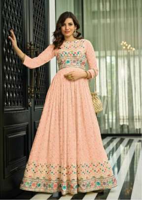 Minakshi Heavy Faux Georgette Designer Anarkali Gown Light Peach Color DN 1436