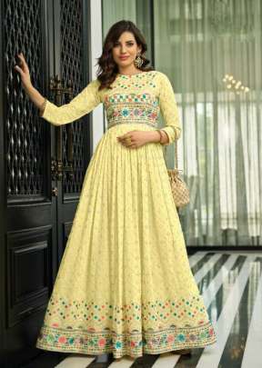 Minakshi Heavy Faux Georgette Designer Anarkali Gown Light Yellow Color DN 1437