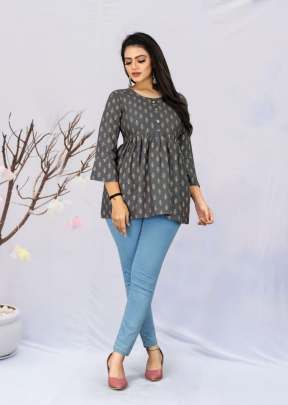 Modern India Vol 2 Rayon Western Printed Tops Grey Color