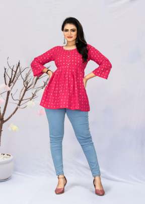 Modern India Vol 2 Rayon Western Printed Tops Pink Color