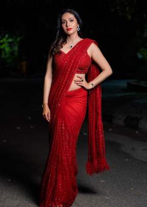 Designer Festive Beautiful Fancy Sequence Designer  Bollywood Saree Red Color