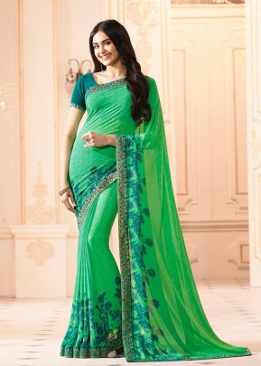 NF Adah Vinay Weightless Georgette Saree Pista Green Color