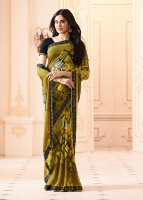 NF Adah Vinay Weightless Georgette Saree Lemon Yellow Color