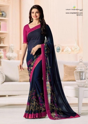 NF Vinay Georgette Saree Blue And Pink Color