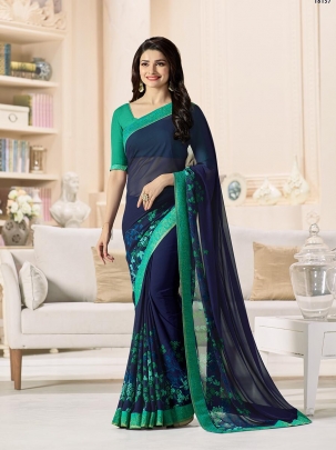 NF Vinay Georgette Saree Blue And Rama Color