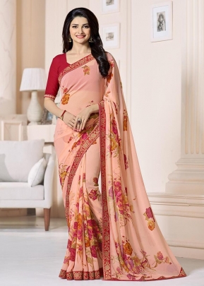 NF Vinay Georgette Saree Peach Color