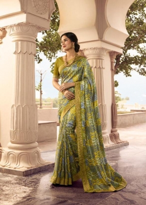 NF Vinay Weightless Printed Saree DN 21934 Lemon Yellow Color