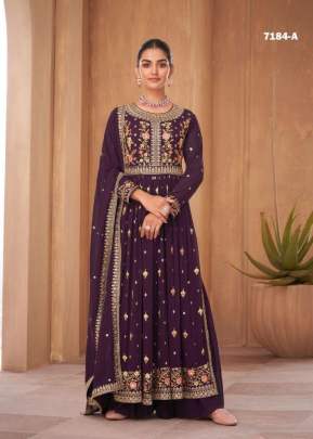 Nayra Vol 1 Blooming Faux Georgette With Sequence Work Embroidered Nayra Cut Suit Wine Color DN 7184