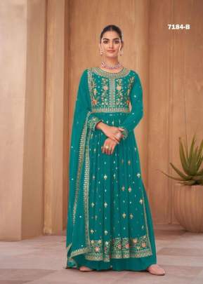 Nayra Vol 1 Blooming Faux Georgette With Sequence Work Embroidered Nayra Cut Suit Spring Teal Color DN 7184