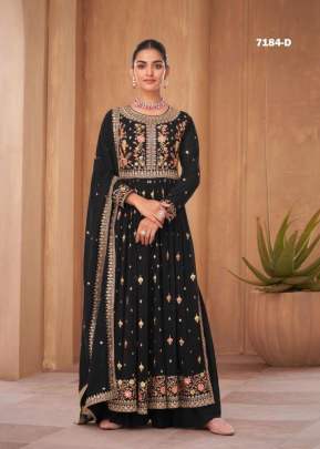 Nayra Vol 1 Blooming Faux Georgette With Sequence Work Embroidered Nayra Cut Suit Black Color DN 7184