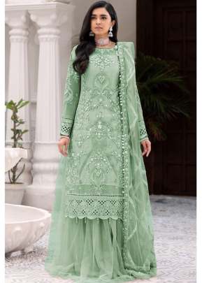 Net With Sequence Embroidery Work With Diamond Work Pakistani Suits Pista Color DN 131