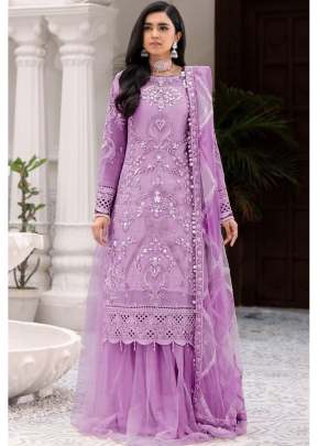 Net With Sequence Embroidery Work With Diamond Work Pakistani Suits Lavender Color DN 131