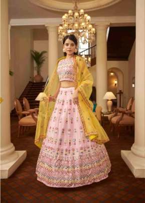 New Exclusive Bridal Gota Patti With Thread Embroidered Lehenga Choli Pink Yellow Color DN 1934