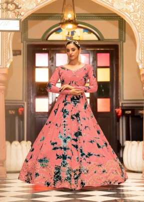 New Exclusive Cotton Shibori Print With Embroidered Anarkali Gown Peach Color DN 4722