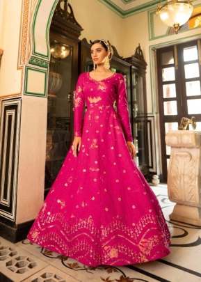 New Exclusive Cotton Shibori Print With Embroidered Anarkali Gown Rani Color DN 4725