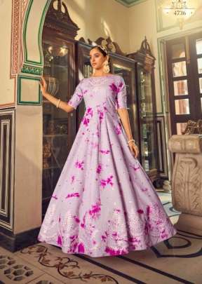 New Exclusive Cotton Shibori Print With Embroidered Anarkali Gown Purple Color DN 4726