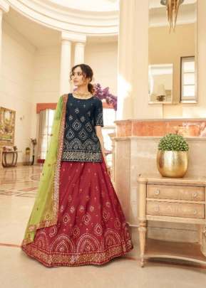 New Exclusive Embroidered Bridal Lehenga Choli Red Nevy Blue And Floracance Green Color DN 1961