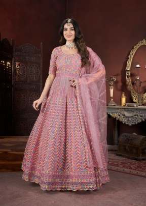 New Exclusive Long Floor Length Embroidered Gown Collection Peach Color DN 31001