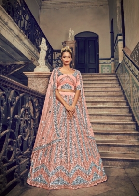 New Sequined Embroidered Lehenga Choli DN 1701 Peach Color