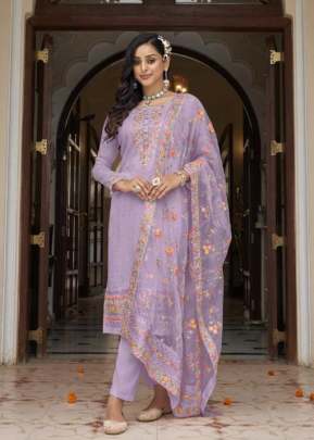 Nyra Heavy Faux Georgette With Embroidery Work Designer Suit Purple Color DN 1475