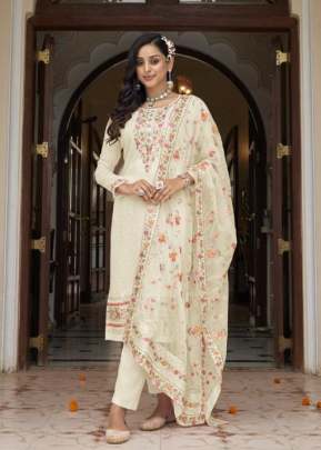 Nyra Heavy Faux Georgette With Embroidery Work Designer Suit Off White Color DN 1475