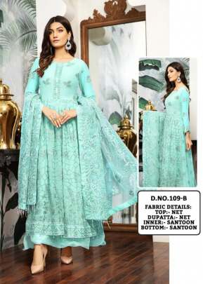 Butterfly Net With Embroidered Pakistani Suit Sky Blue Color DN 109