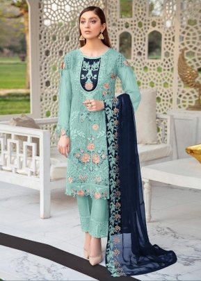 Pakistani Heavy Faux Georgette Salwar Suit DN 7119 Sky Blue