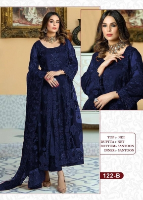 Pakistani Heavy Net With Embroidery Work Suit LFH DN 122 Dark Blue