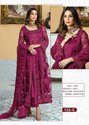 Pakistani Heavy Net With Embroidery Work Suit LFH DN 122 Dark Pink