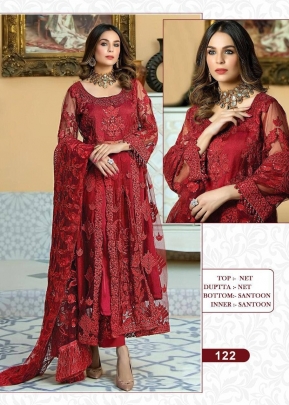 Pakistani Heavy Net With Embroidery Work Suit LFH DN 122 Red