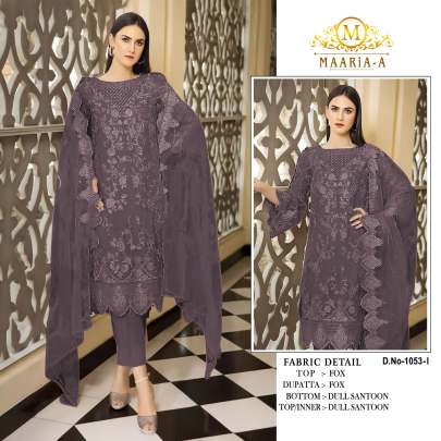 Pakistani Maaria A Heavy Faux Georgette With Embroidery Suit DN 1053 Dark Colors