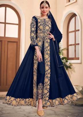 Pure Blooming Georgette With Embroidery Work Anarkali Suit Nevy Blue Color DN 17002