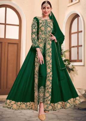 Pure Blooming Georgette With Embroidery Work Anarkali Suit Green Color DN 17002