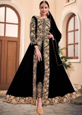 Pure Blooming Georgette With Embroidery Work Anarkali Suit Black Color DN 17002