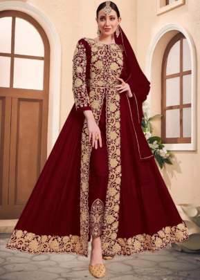 Pure Blooming Georgette With Embroidery Work Anarkali Suit Maroon Color DN 17002