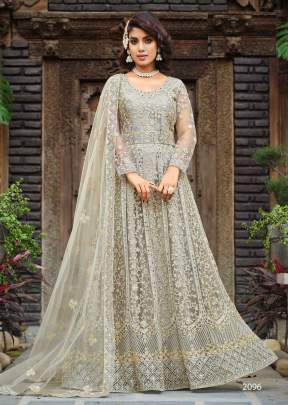 Pure Butterfly Net With Heavy Work And Stone Work Anarkali Gown Touch Of White Green Color SN DN 2096