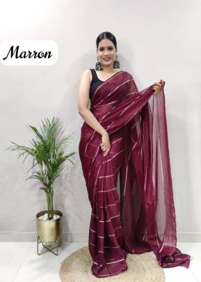 Pure Soft Georgette With Satin  Zari Patta  Ready to Wear  Saree Maroon Colour