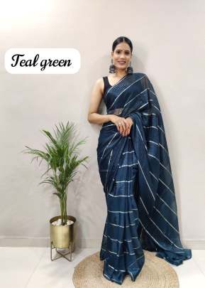 Pure Soft Georgette With Satin  Zari Patta  Ready to Wear  Saree Teal Green Colour